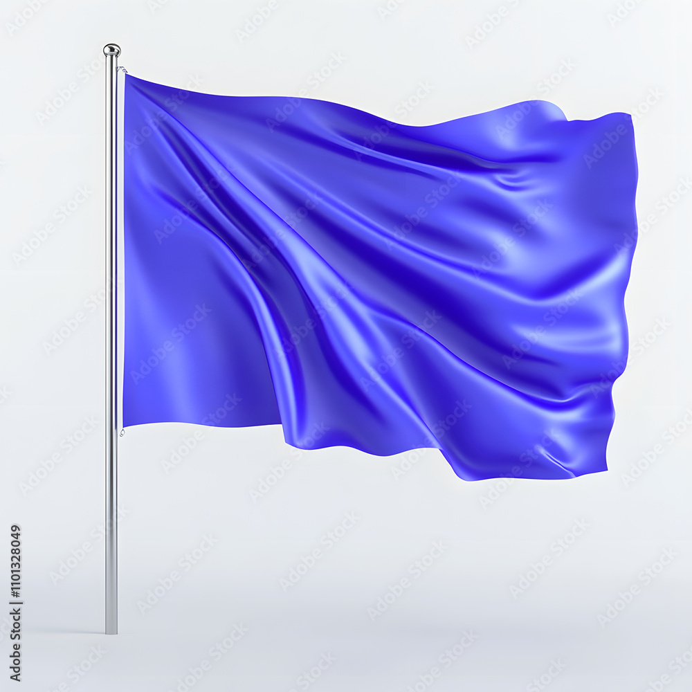 Poster a vibrant blue flag billows gently in the wind, its rich color and flowing fabric creating a dynamic