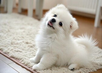white pomeranian puppy on the floor