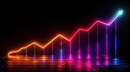 Neon glowing graph showing upward trend.