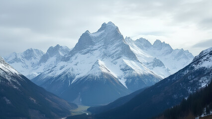 Obraz premium Majestic mountain landscape with snow-covered peaks