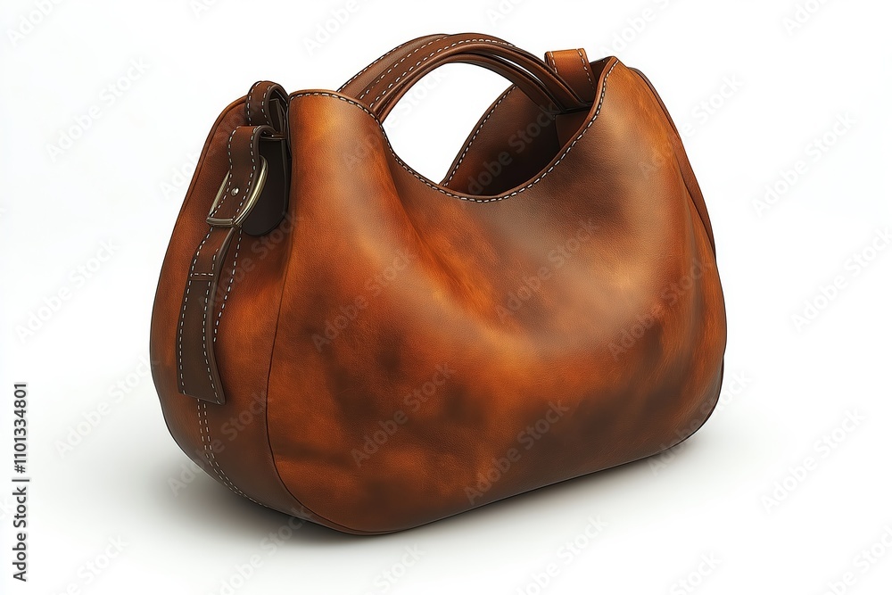 Poster stylish leather handbag with a smooth texture and curved design for everyday use