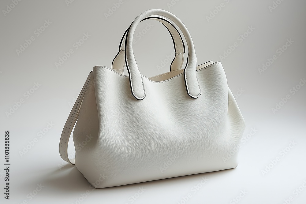 Poster elegant white handbag displayed on a neutral background with a minimalist style