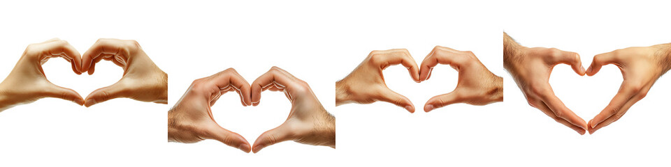 Set of a Valentine's Day couple forming a heart shape with their hands, isolated on a transparent background.