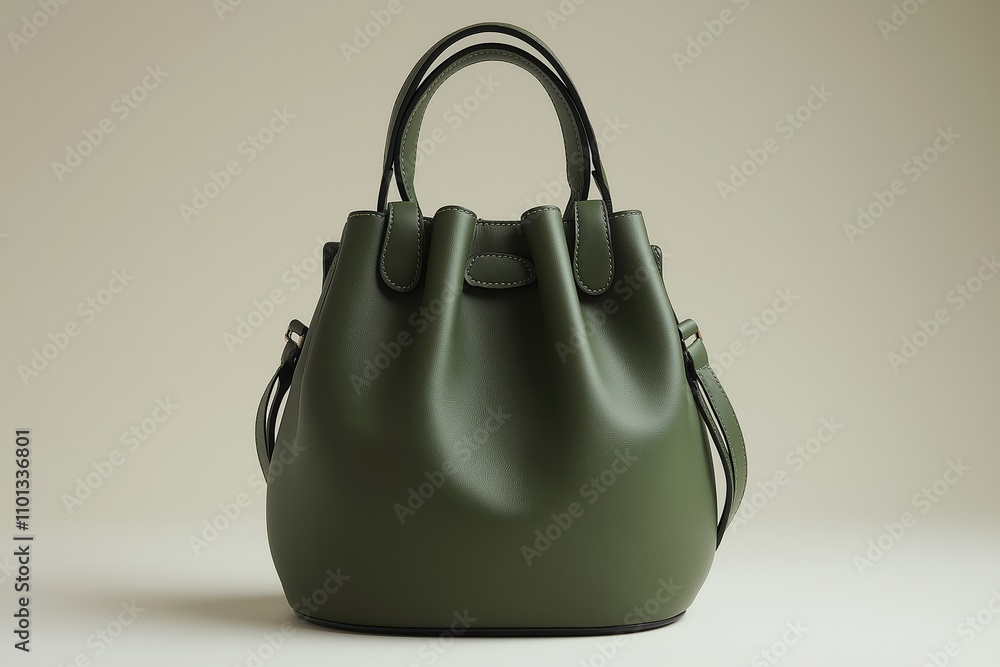 Poster green handbag with dual handles and adjustable strap displayed on a neutral background
