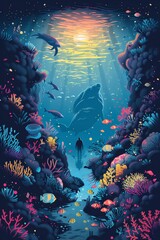 Obraz premium Mystery of the deep: light and life of the underwater world