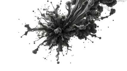 Macro Shot of Black Ink Drops Isolated on White Background.