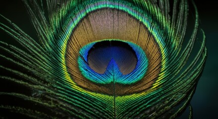 Obraz premium Close-up of vibrant peacock feather with iridescent colors