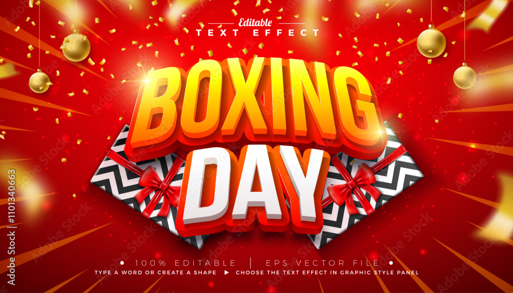 Poster boxing day 3d text effect design. editable and scalable vector christmas sale graphic style effect w
