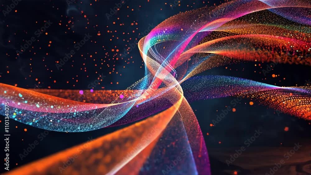 Poster colorful abstract light trails and vibrant particles create dynamic motion energy background design 
