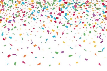 A celebratory burst of multicolored confetti falling on a white background, perfect for festive designs and joyful celebrations.