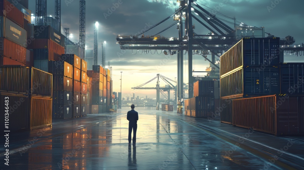 Poster photo-realistic image of a supply chain analyst identifying disruption risks and developing mitigati