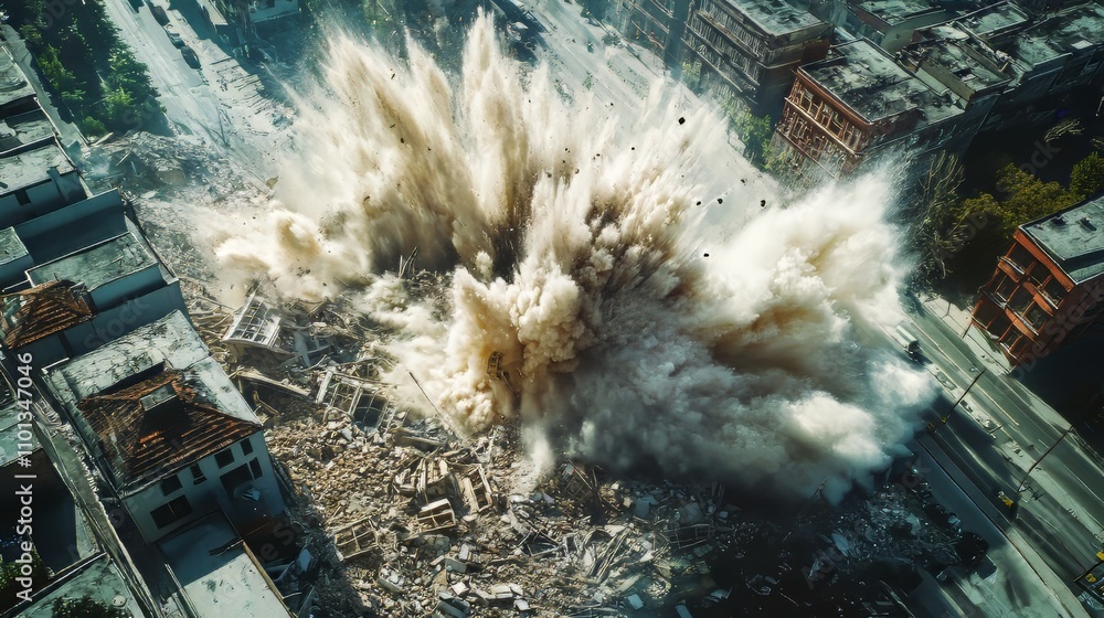 Poster powerful earthquake, showcasing the devastating impact of seismic forces on structures and environme