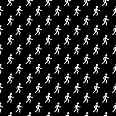 Person walking or walk sign seamless pattern isolated on black background