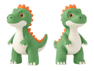 Obraz premium Playful prehistoric pals, a green and orange dinosaur duo bring extinct fun to life