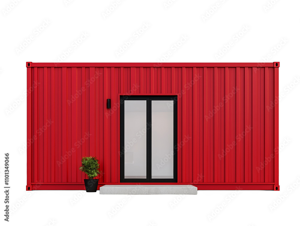 Poster vivid red shipping container, secure storage and efficient transport solution with door window