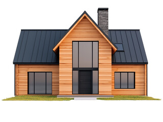 Obraz premium Charming small wooden house with a classic black roof, serene country escape