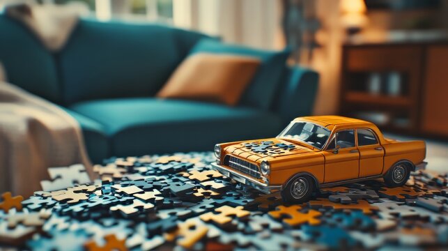 Risk assessment on jigsaw puzzle. Risk Mitigation. Ultra realistic. Photorealistic hypermaximalist advertising photography hyper realistic fine detail