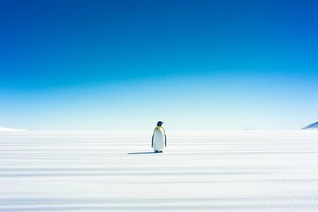 Obraz premium emperor penguin in artic with blue sky, iceberg and ice, antarctica