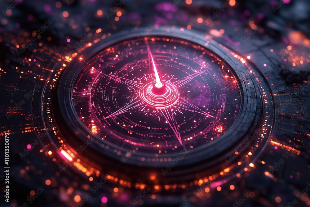 Poster digital vortex with glowing patterns and vibrant colors in a futuristic setting