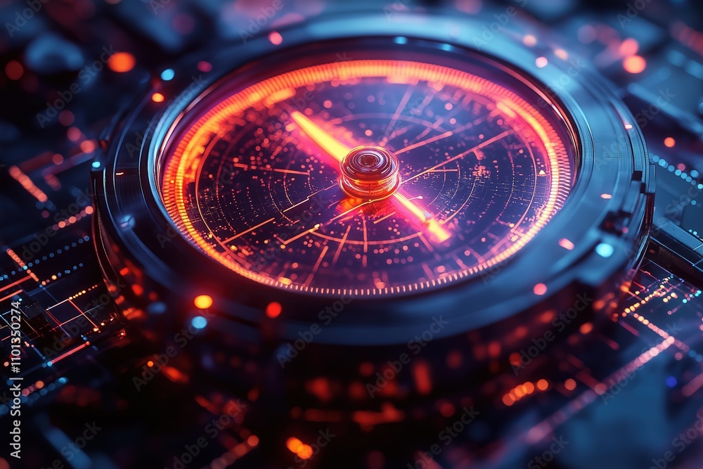 Poster futuristic ai graphic design with glowing circular interface and intricate circuit patterns