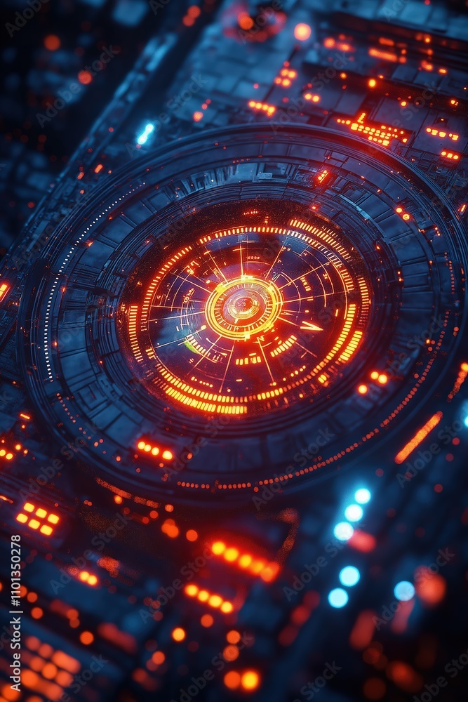 Poster vibrant digital pattern with glowing elements and intricate design for futuristic technology