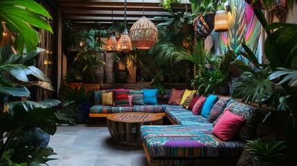 Fototapeta premium Vibrant Tropical Outdoor Living Space Design