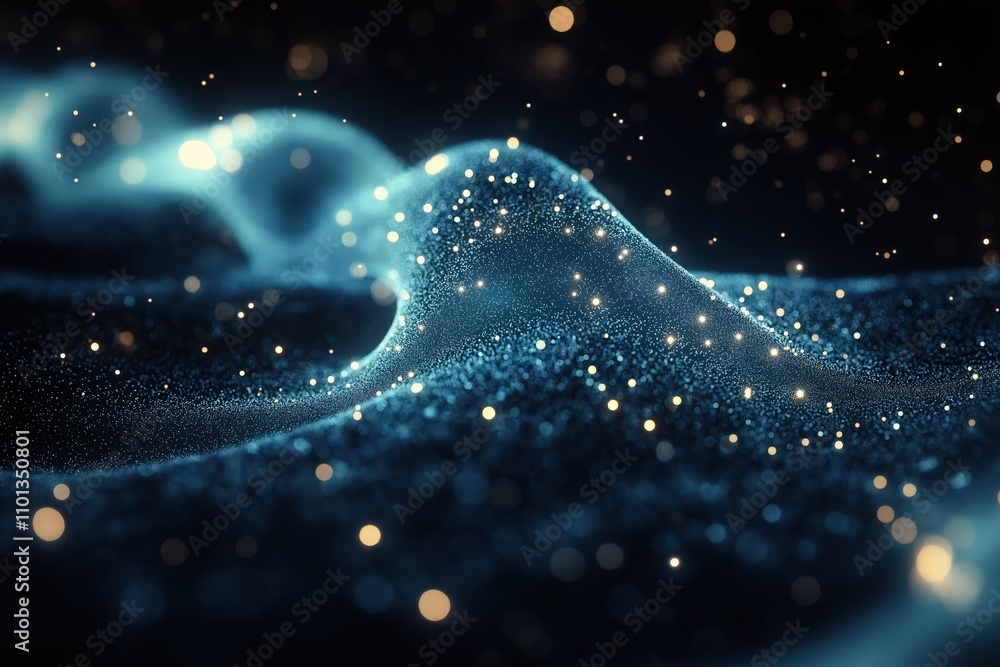 Poster glowing waves of particles creating a mesmerizing cosmic effect at night