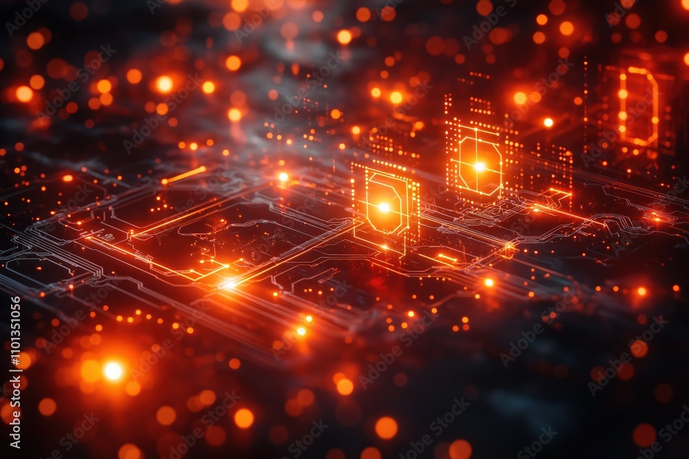 Poster visual representation of advanced technology and artificial intelligence in a digital landscape