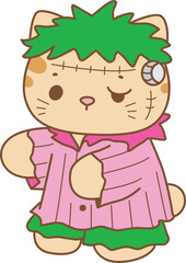 Illustration of cute kitty halloween icon.
Funny halloween cat in daily activities elements.
