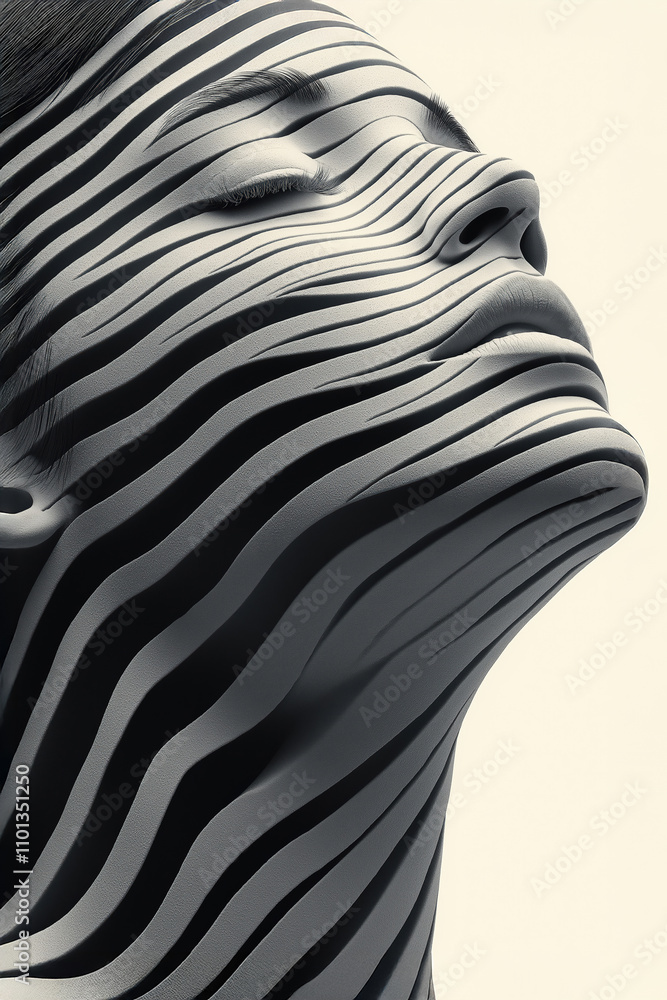 Poster modern artistic representation featuring a woman\'s face with abstract line patterns