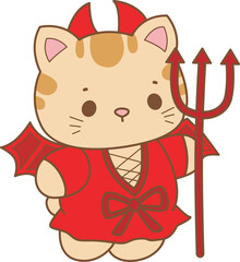 Illustration of cute kitty halloween icon.
Funny halloween cat in daily activities elements.
