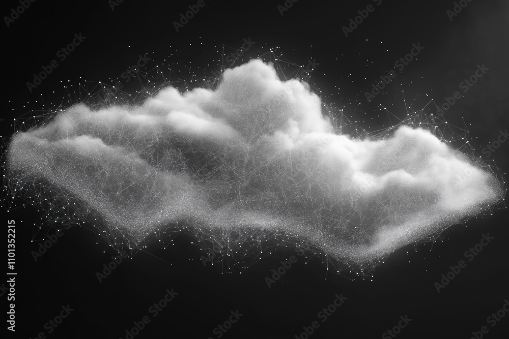Poster abstract representation of a cloud using particles against a dark background