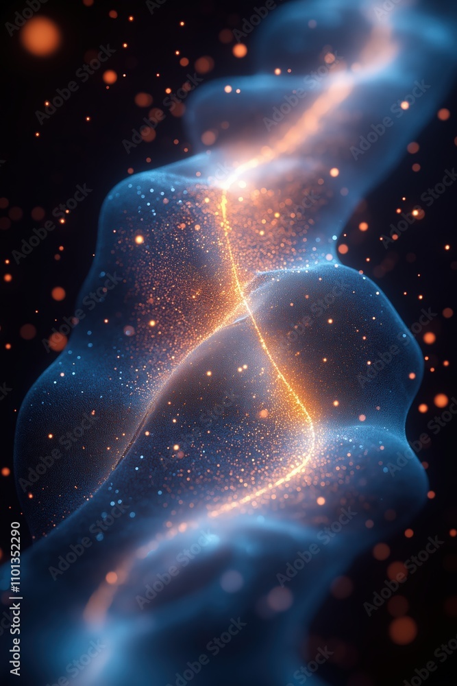 Poster colorful abstract wave with glowing particles creating a mystical effect