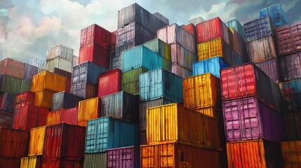 Fototapeta premium Cargo containers stacked journey. Generative AI