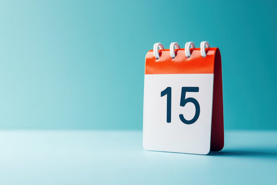 Calendar reading "15" against a white background, minimalist design with bold black digits.