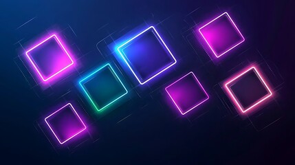 Abstract neon squares in vivid colors floating against a dark background