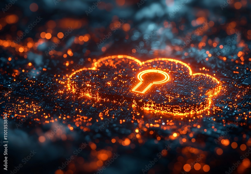 Aufkleber cloud computing security digital key in neon glow