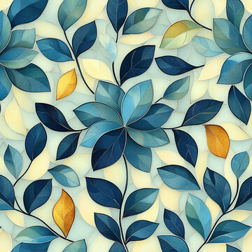 Floral mosaic pattern, simple geometric shapes create flowers and leaves, bright and contrasting shades, modern abstract style with a retro touch