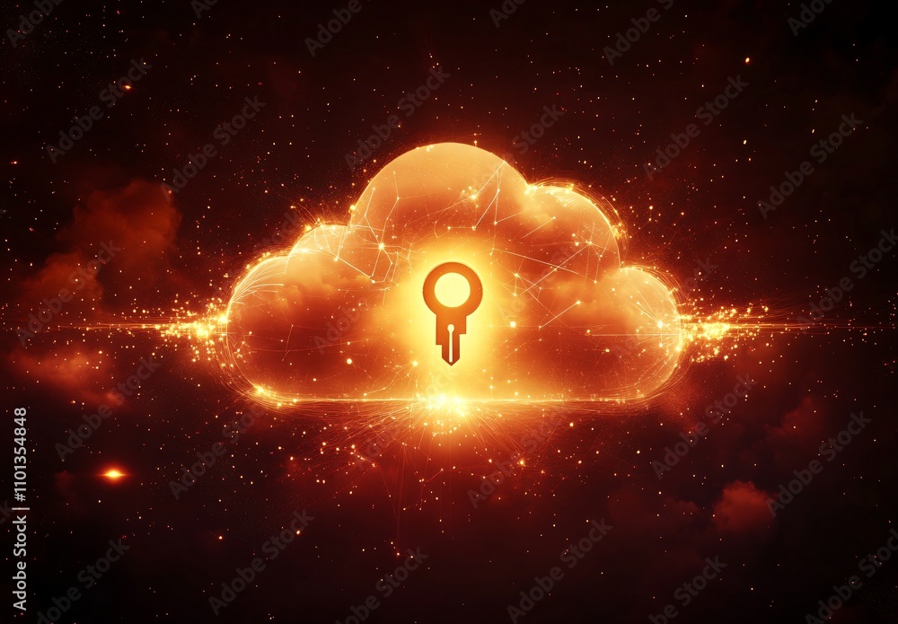 Aufkleber fiery cloud computing security key abstract