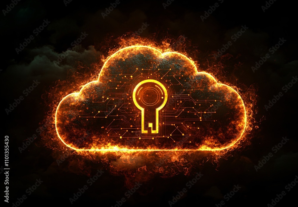 Poster fiery cloud computing security keyhole
