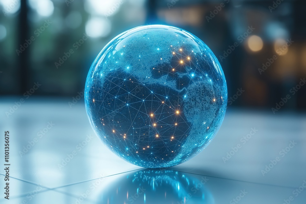 Poster digital globe showcasing interconnected networks and glowing details