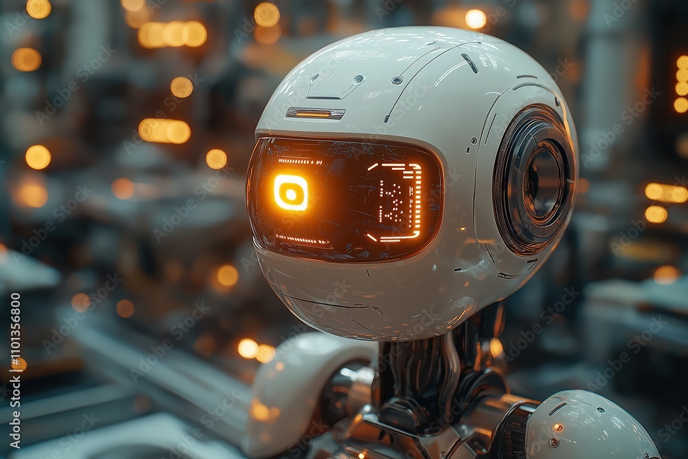 Poster robotic assistant in a futuristic setting showcasing advanced technology and design