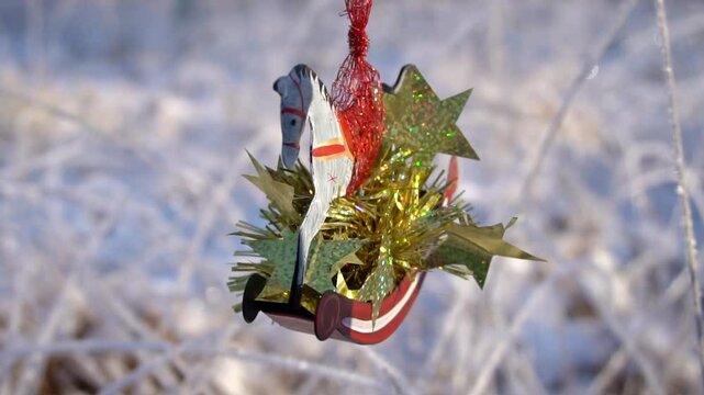 Rocking Horse in Winter - Winter Landscape with Ice and Snow
