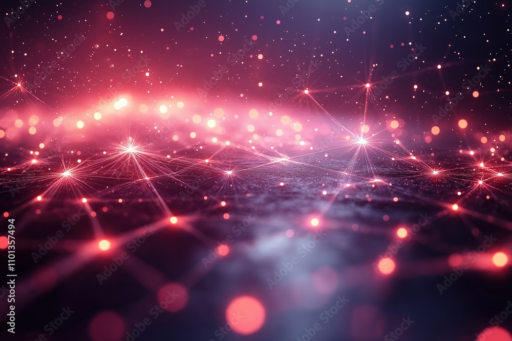 Poster vibrant digital network connection with sparkling particles in a dark background