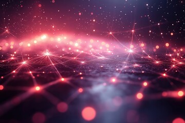 Obraz premium Vibrant digital network connection with sparkling particles in a dark background