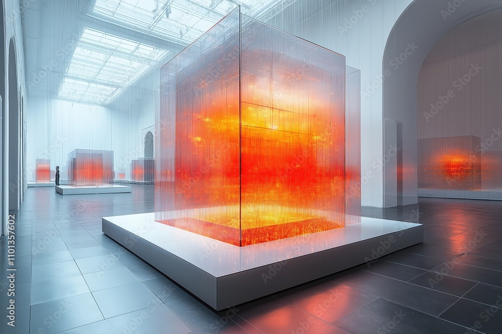 Aufkleber dynamic art installation with vibrant light display in contemporary gallery setting
