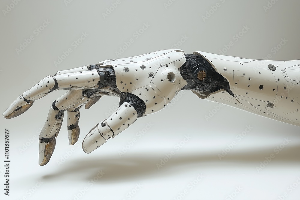 Poster robotic hand with intricate design showcasing advanced technology and craftsmanship