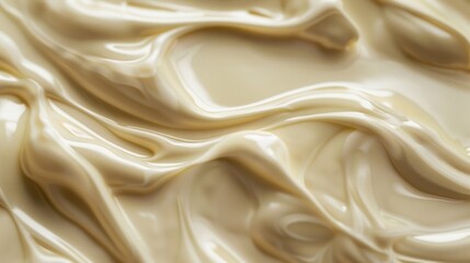 Fototapeta premium photograph of closeup of silky smooth pudding surface rich glossy texture with subtle ripples and a warm inviting color palette