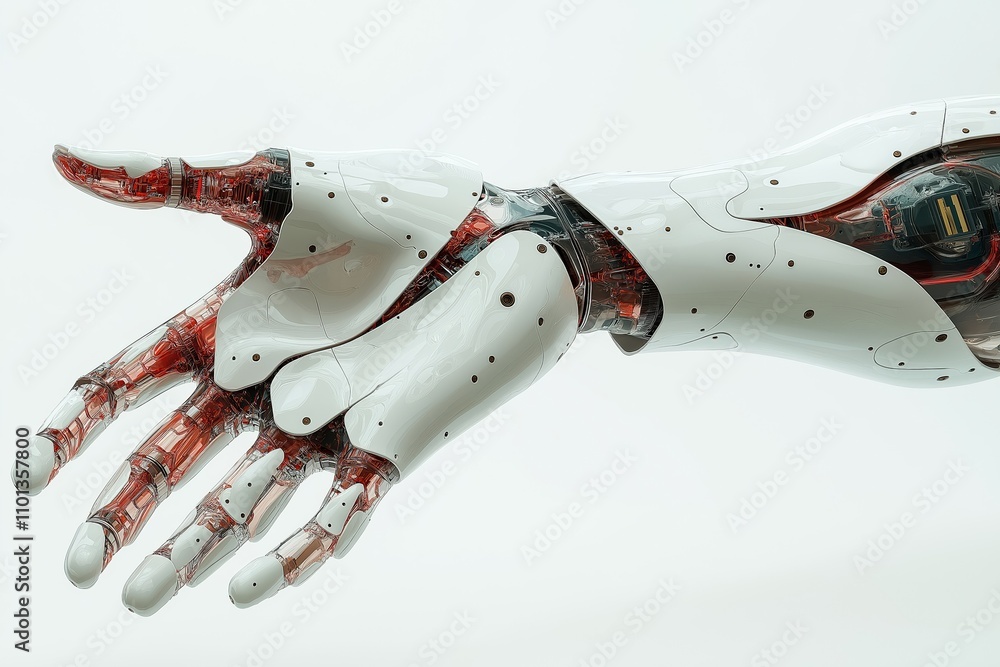 Poster robotic hand showcasing intricate design and advanced technology in artificial intelligence