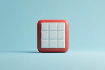 Red & white cube with white cube on top amidst green grass & blue sky, creating a striking contrast...